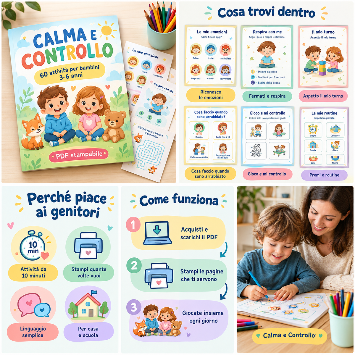 Calma e Controllo: 60 Attività per Imparare a Gestire Rabbia e Impulsi (3-6 anni) – PDF stampabile