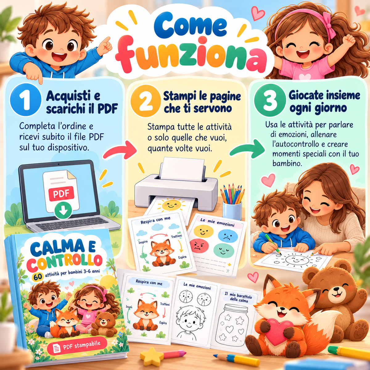 Calma e Controllo: 60 Attività per Imparare a Gestire Rabbia e Impulsi (3-6 anni) – PDF stampabile